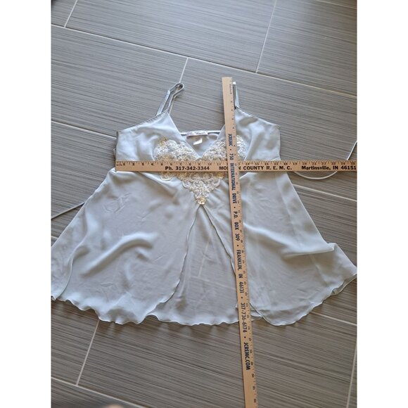 Linea Donatella Sheer Blue Chemise Embroidered Floral Lace  Women's Negligee L - Picture 8 of 8